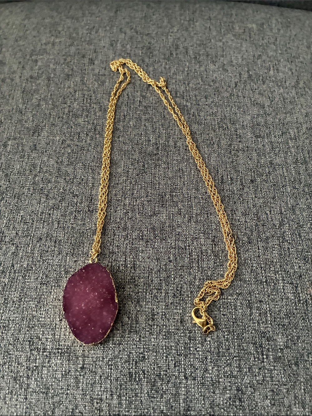 Gold Chain Necklace with Pink Druzy Pendant